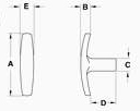 Contoured T-Knob Dimensions